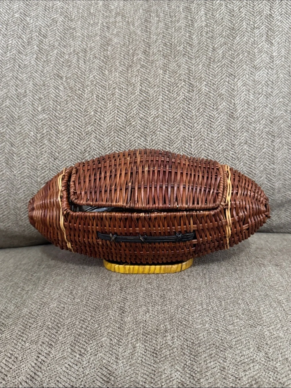 Wicker tabletop football basket, possibly vintage